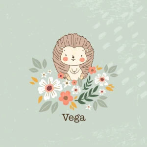 Dibujo adorable de un oso cervatillo con flores, estilo ilustración para álbumes y recuerdos infantiles.
