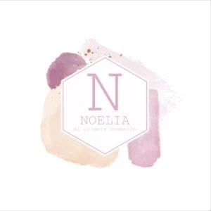 Colorful first communion themed design with pastel watercolor accents and elegant monogram N for Noelia.