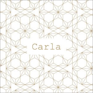 1. Álbum personalizado 3F con diseño geométrico y nombre Carla para evento especial.