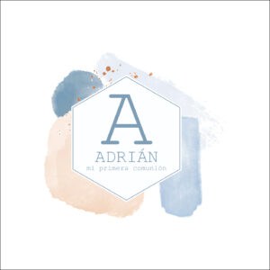Tarjeta de invitación para primera comunión personalizada con diseño de acuarelas y nombre en estilo elegante.