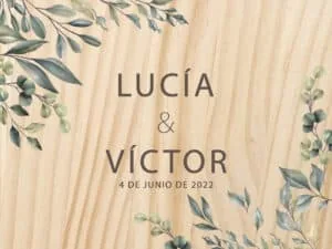 3F Álbumes de boda con diseño en madera y hojas verdes, personalizado para momentos especiales.