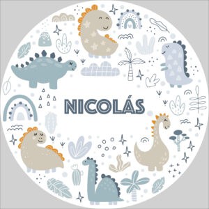 Dibujos infantiles de dinosaurios en tonos suaves, ideal para álbumes personalizados y decoraciones infantiles.