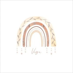 Arcoíris de estilo boho con flores y tonos pastel, ideal para álbumes y decoración infantil.