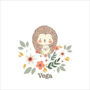 Dibujo de león adorable en estilo infantil con flores, personalizable con nombre, para álbumes infantiles.