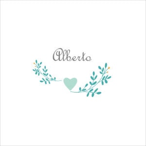 Alberto, álbum de fotos con diseño floral y corazón en tonos azules y verdes para recuerdos especiales.