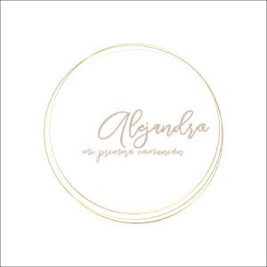 Álbum de Primera Comunión personalizado para niños y niñas, diseño elegante en tonos beige y dorado.