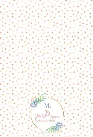 1. Álbum de comunión con diseño de puntos rosas y dorados, ideal para primera comunión.