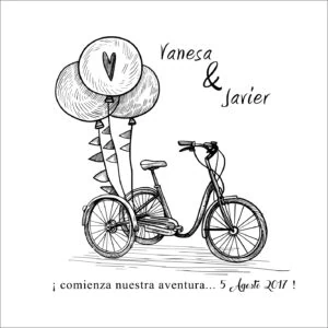 Pedales de bicicleta y globos de dibujos línea negra, invitación a evento especial.