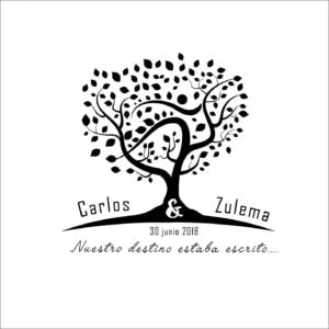Árbol decorativo para álbum de boda, diseño en negro y blanco, ideal para recuerdos y celebraciones especiales.