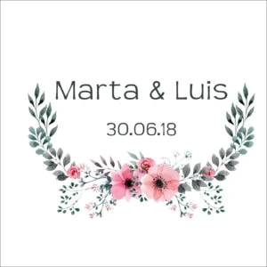 Árboles y flores en marco para invitación de boda, estilo romántico y elegante, personalizable para bodas y eventos especiales.