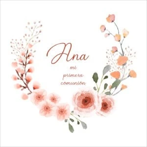 1. Invitación de comunión con flores en acuarela y nombre personalizado.