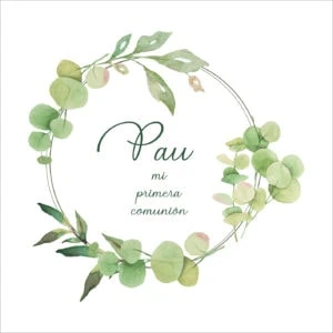Árbol de ramas y hojas verdes para invitación de primera comunión.