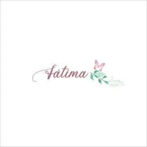 Árbol con mariposa y nombre Fátima en estilo acuarela elegante y delicada.