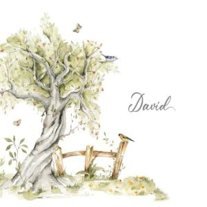 Árbol de acuarela con aves y mariposas, diseño para álbumes de bebé 3F.
