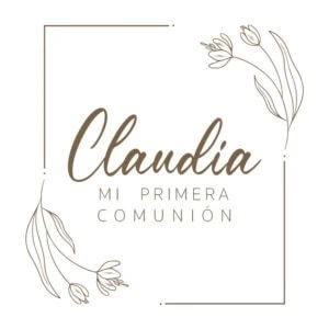 Alto texto: Invitación personalizada para Primera Comunión con flores minimalistas y estilo elegante.