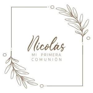 Árbol de hoja de planta con texto personalizado para álbum de comunión.