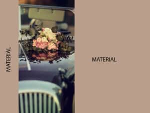 Flores para álbum de bodas, arreglos florales en coche antiguo, decoración floral elegante.