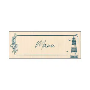 Barra de título con nombre personalizado y diseño de faro y galápagos en estilo náutico.