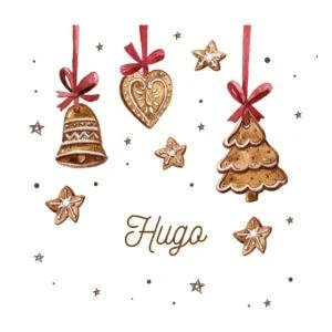 1. Adorno navideño de galleta decorar árbol Navidad, con nombre Hugo destacado.