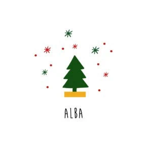 Árbol de Navidad minimalista con decoración de estrellas en colores verde y rojo.