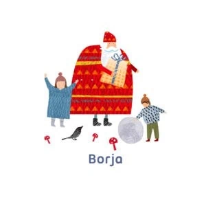 Sabores de Navidad en álbum infantil de Borja, con Santa y niños en ilustración colorida.