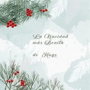 Decoración navideña con ramas de pino y bayas rojas, ideal para álbumes navideños y recuerdos de Navidad.