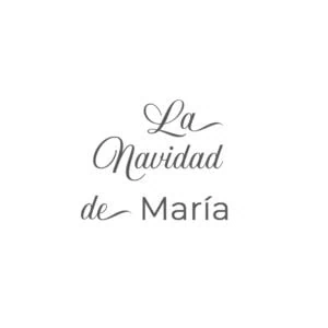 Bajo texto: álbum de Navidad de María con diseño elegante y letras cursivas en blanco y negro.