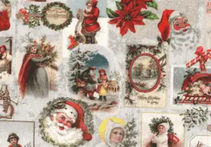 1. Ilustraciones navideñas vintage con Papá Noel, renos y escenas festivas tradicionales.