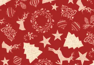 Álbumes navideños con ilustraciones de árboles, estrellas y motivos festivos en rojo y blanco.